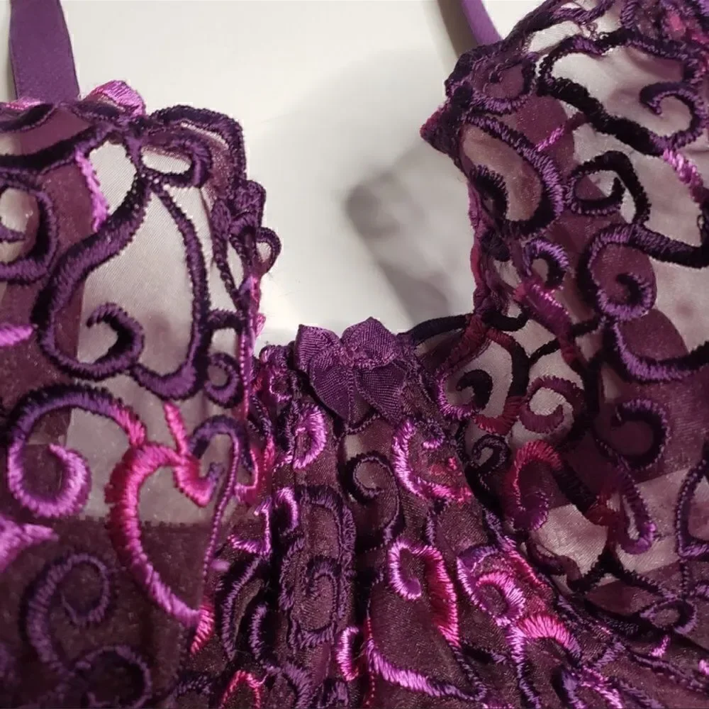 Victoria’s Secret- Purple Embroidered Heart Bra, Size 34B